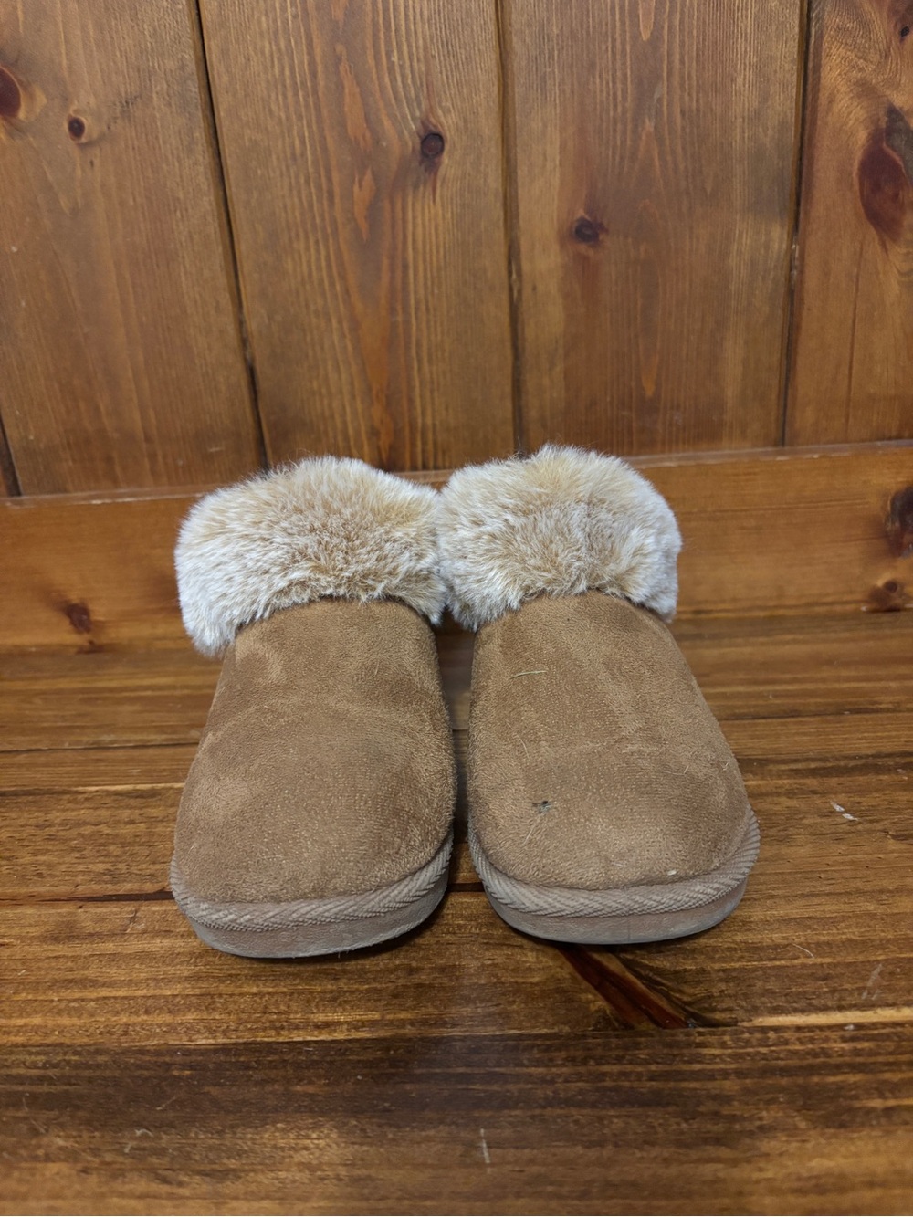 Children's Faux Suede Fur-Trim Slip-On Boots - Brown